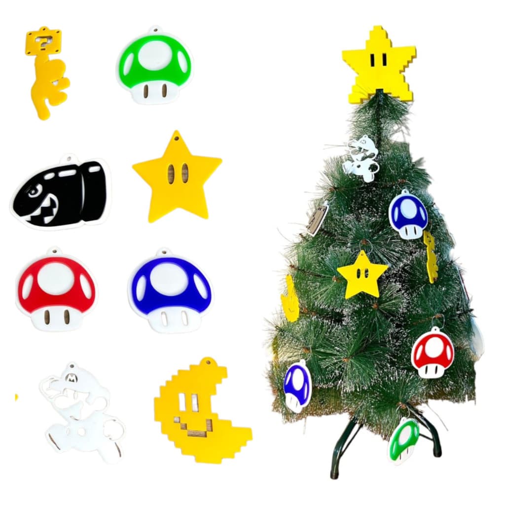 Kit C/ 16 Enfeites De Arvore De Natal Mario Bros