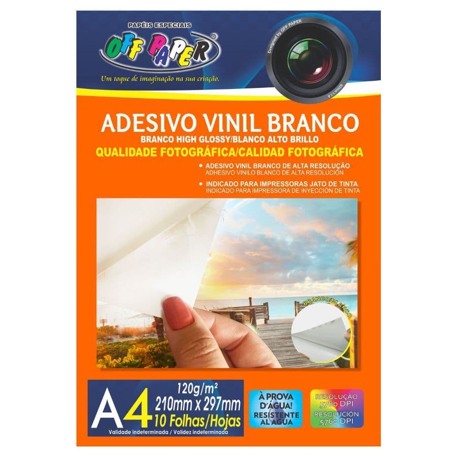 Adesivo Vinil A4 Branco 120G Resistente A Água 10fls