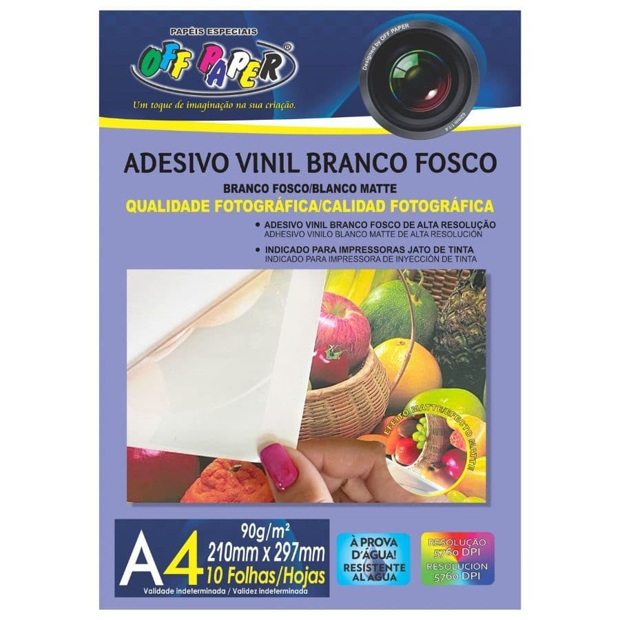 Adesivo Vinil A4 90G Branco Fosco À Prova D'água
