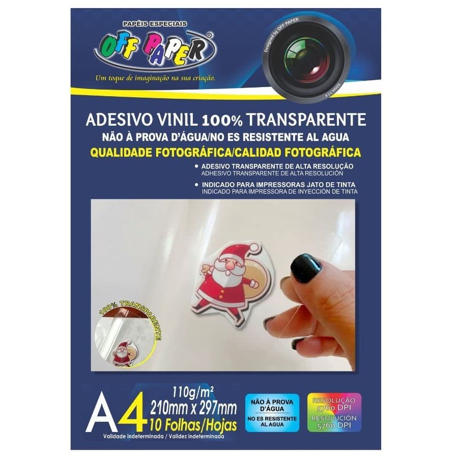 Adesivo Vinil A4 Transparente 110G  Impressora Jato De Tinta