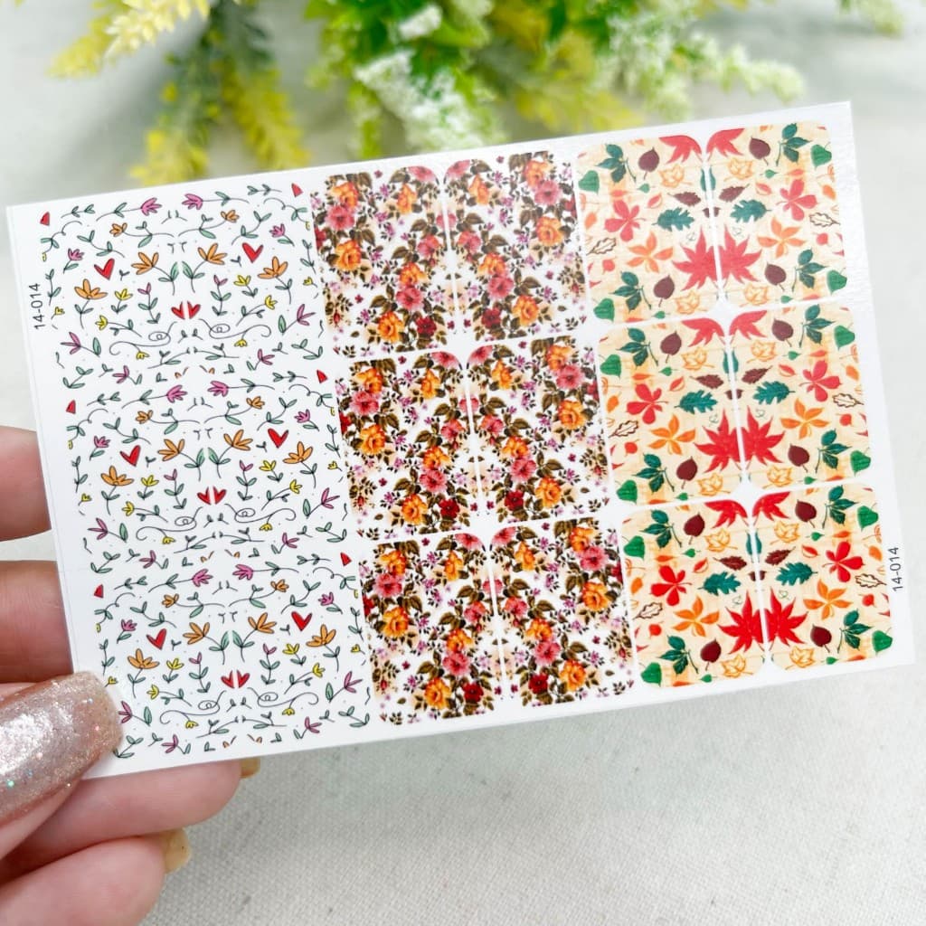 Adesivos de unhas floral flores tons laranja Adesivo,películas,unhas,nails art,unhas decoradas,decoração de unha,unha delicada,cartela de unha,Queyti películas para unhas,não é adesivo 3d,não é artesanal