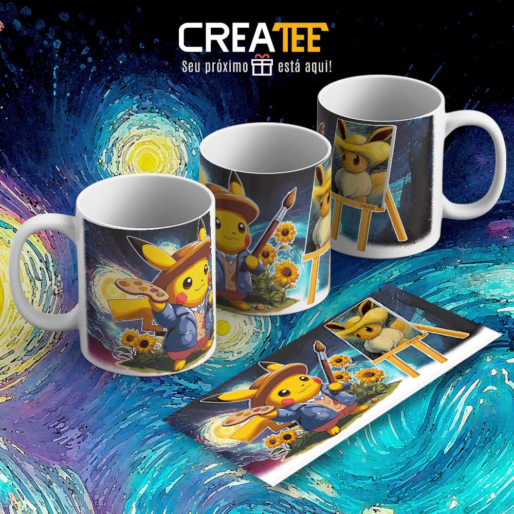Caneca & Xícara - Pikachu Pintura Van Gogh