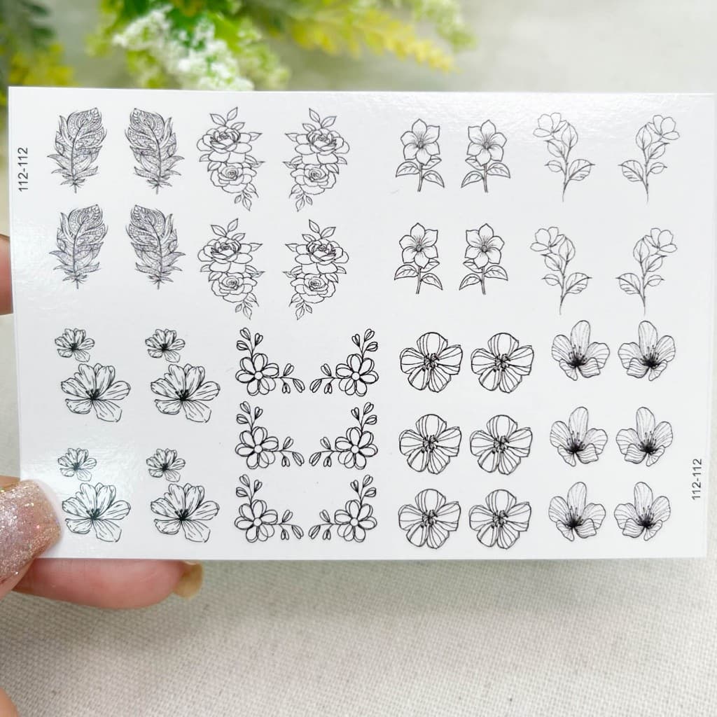 Adesivos de unhas flores com contorno preto Adesivos,películas,unhas,Queyti películas,não é adesivo 3d,não é artesanal