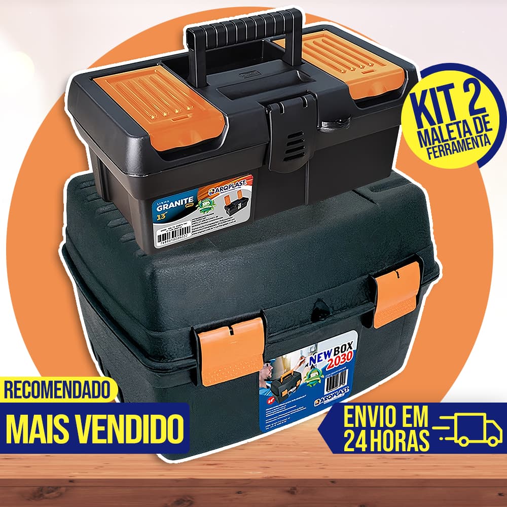 Kit 2 Maletas Caixa de Ferramentas New Box 2030 / Granite 13 Pro Grande Reforçada Organizador
