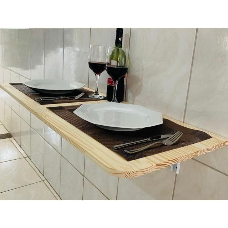 Mesa/Bancada De Parede Dobravel C/ Bordas Arrendondadas  Pinus - Cinco Medidas