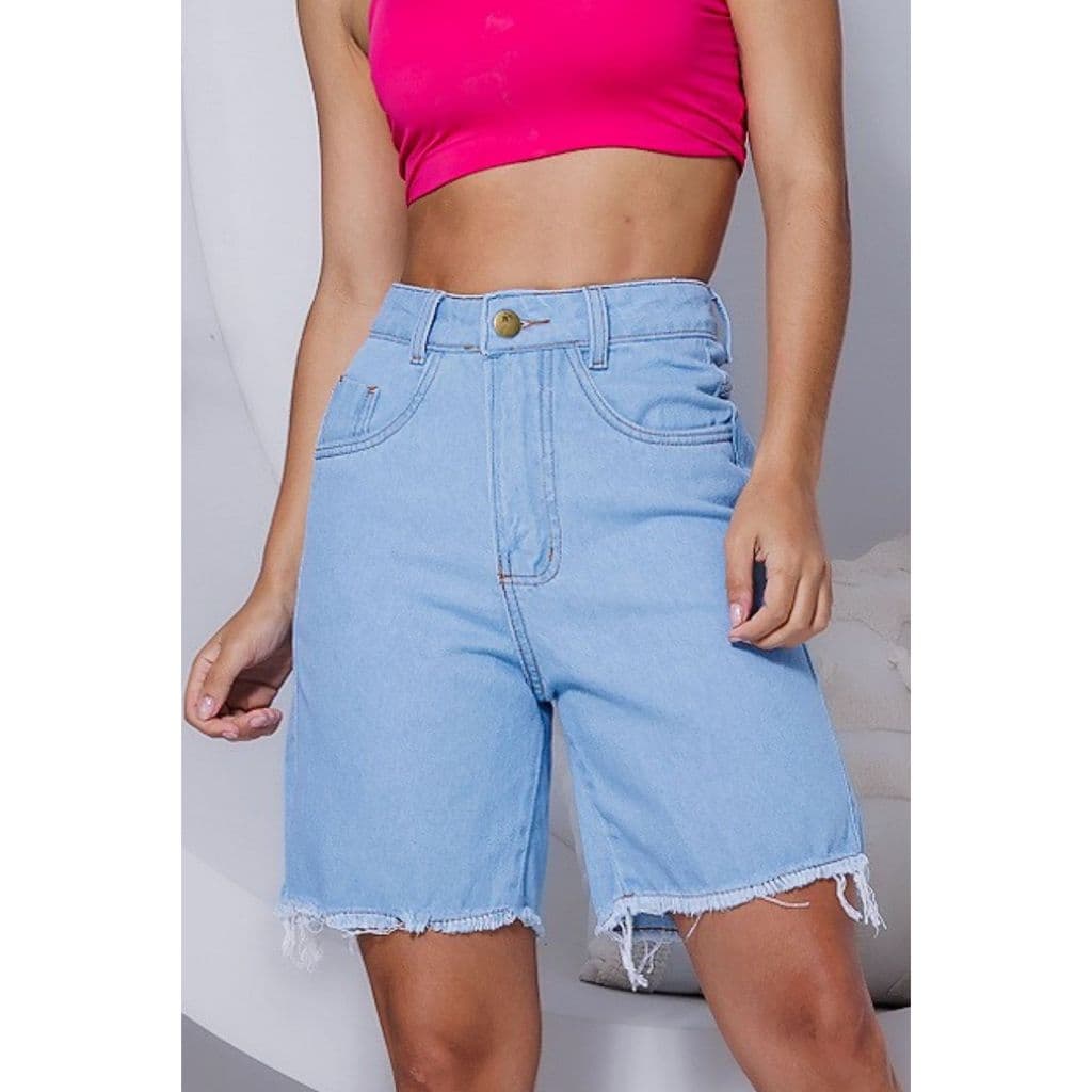 Bermuda Feminina Jeans Jorts Lisa Short Longo Casual Conforto 100% Algodão