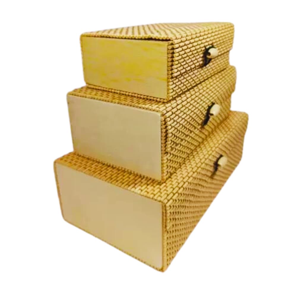 Kit 3 X 1 Caixa Organizadora Porta Joia Artesanal Decorativa Bambu Madeira