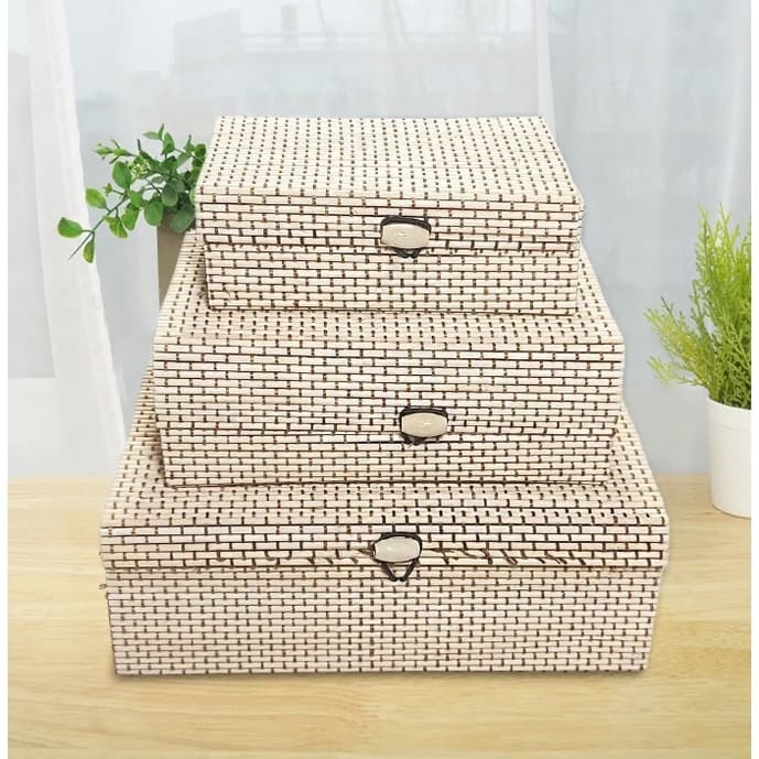 Kit Caixa Organizadora 3 em 1 Porta Joia Decorativa Madeira Bambu Artesanal