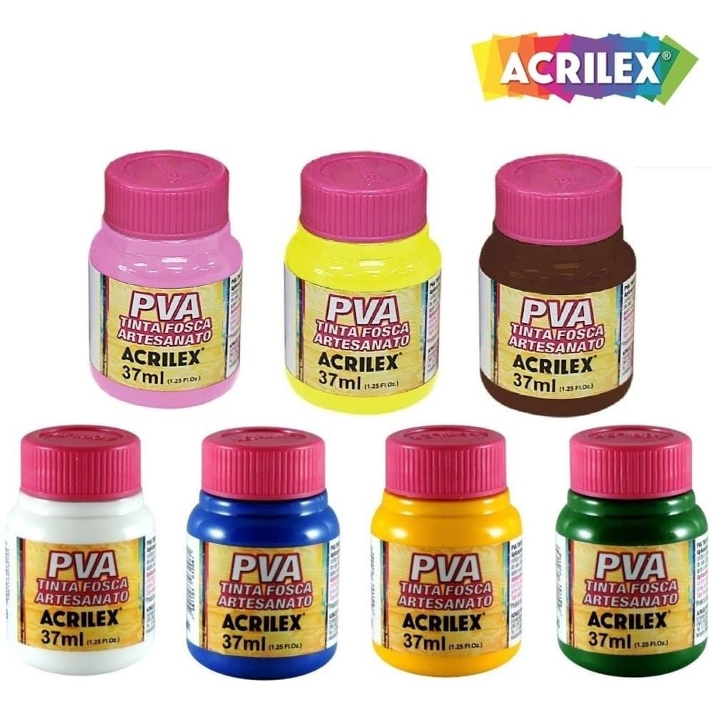 Kit 6 X Tinta PVA Fosca Para Artesanato 37ml Acrilex - Kit com 6 cores a escolher