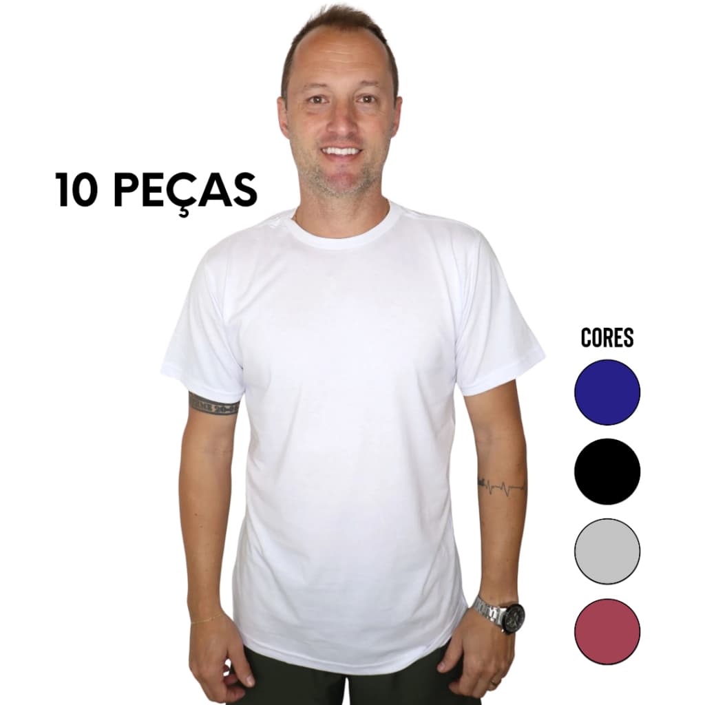 Kit 10 Camiseta Masculina Lisa Básica 100% Algodão