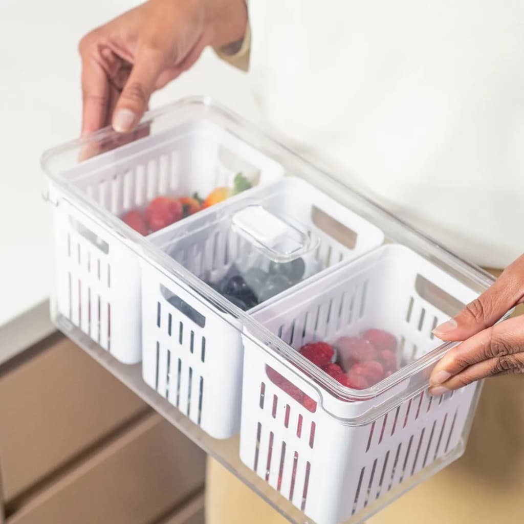 Organizador com Cesto Triplo 5L Clear Fresh Frustas e Legumes