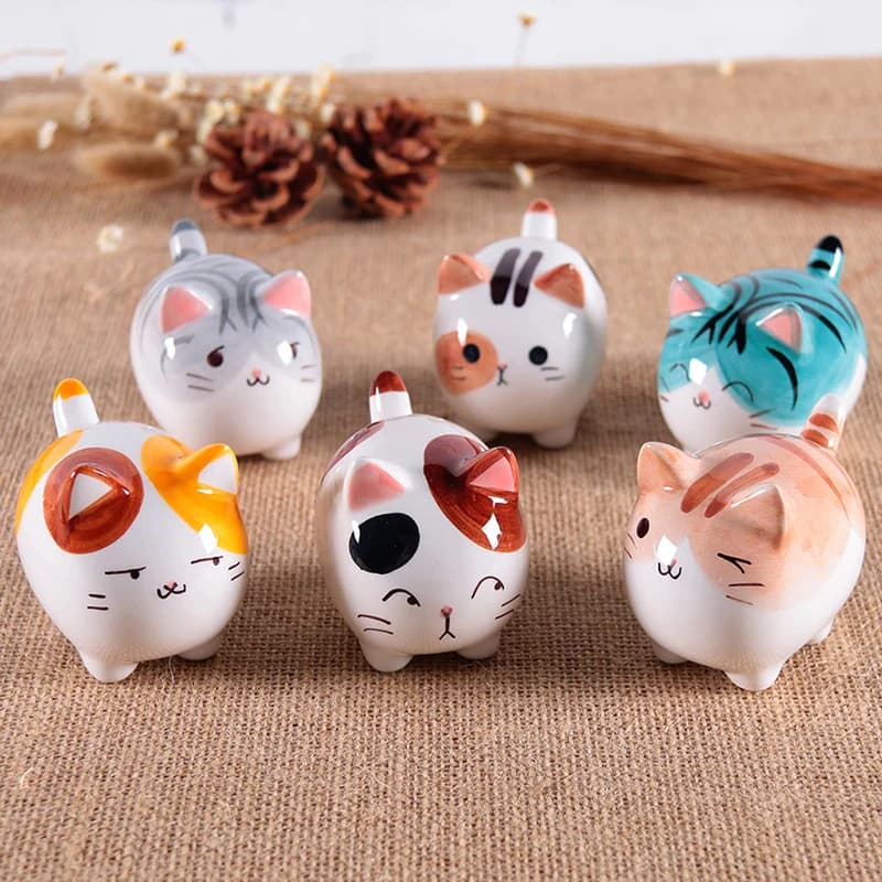 Enfeite Decorativo em Porcelana Mini Gato Kawaii Gatinho Fofo