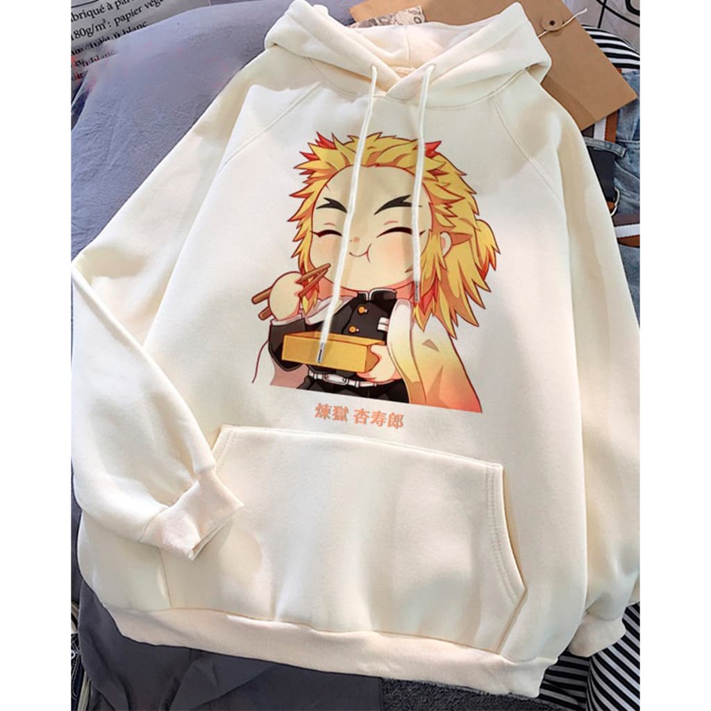Blusa Moletom Com Capuz Unissex Kawaii Rengoku Demon Slayer