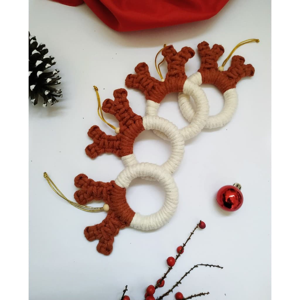 Pingente para árvore de Natal rena , pingente Macramê