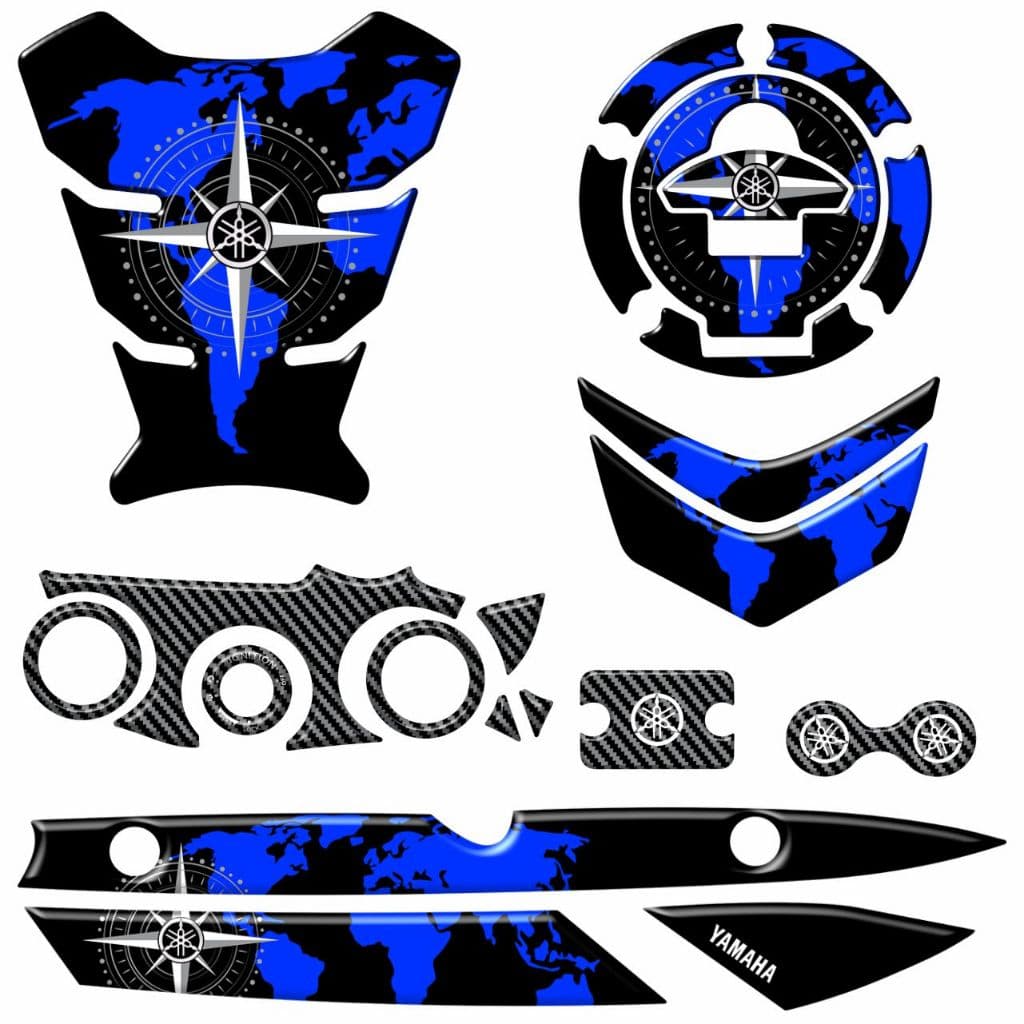 Adesivo Protetor Tanque Bocal Xtz Lander 250 + Mesa Ignição Fluido Freio Escapamento Rabeta Resinado 3d Azul