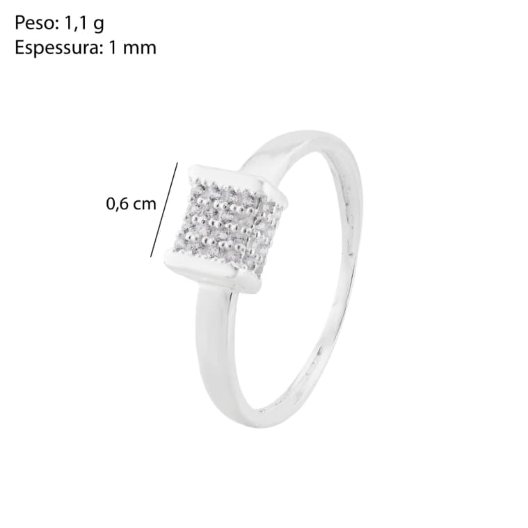 Anel Prata Quadrado com Zircônia Cristal em Prata 925