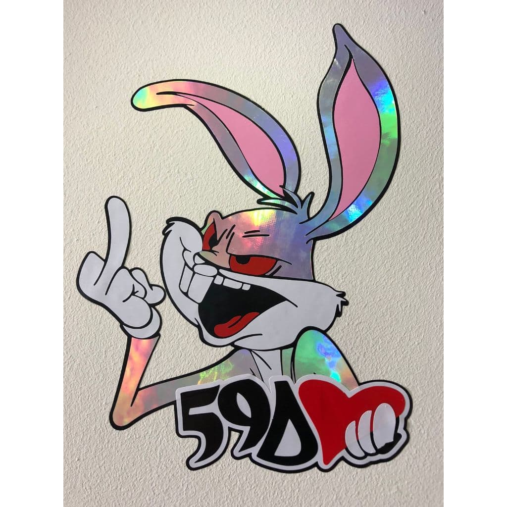 adesivo coelho pernaonga mostrando o dedo 59d lançamento holografico