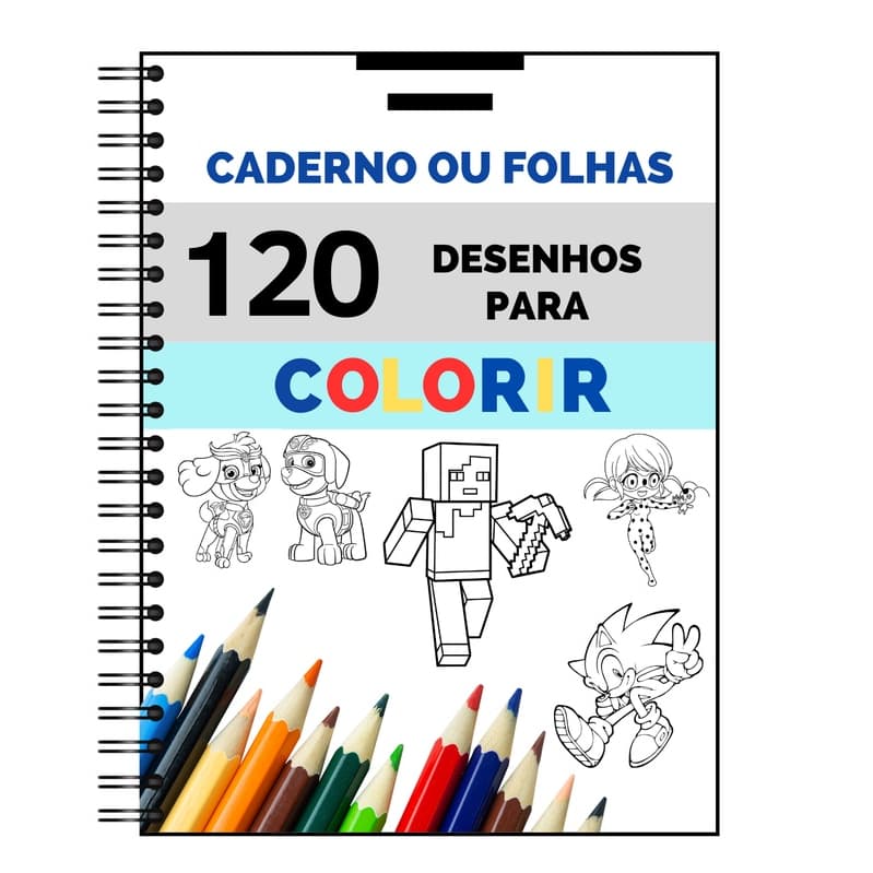 Caderno De Colorir Infantil com 120 desenhos