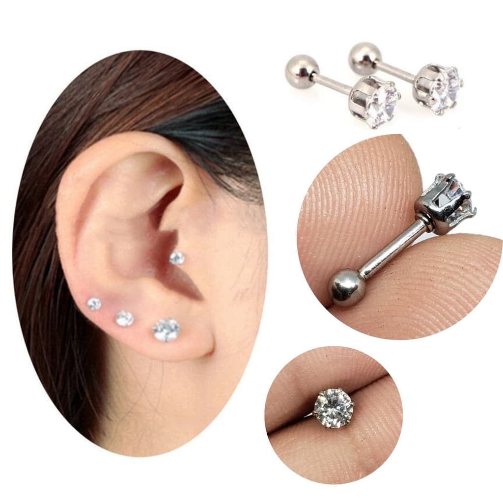 1cartela Piercing reto ponto de LUz em Zirconia de 4MM aço cirurgico 316L não inflama