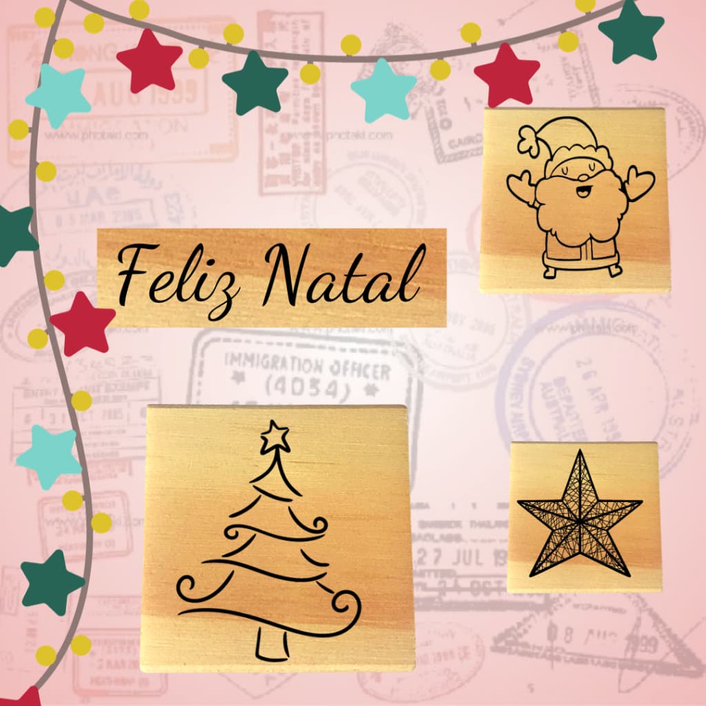 Carimbo de Natal - Kit com 4 carimbos de madeira