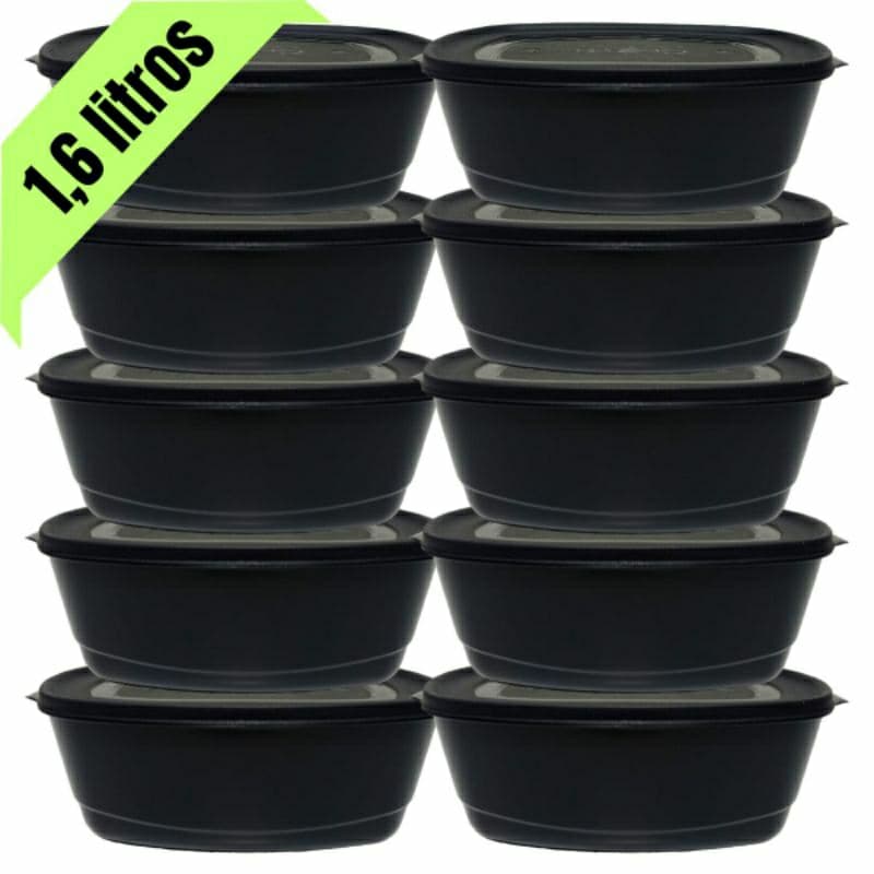 Jogo 10 Potes plástico com Tampa para Alimentos Tapoer 1,6 Litros