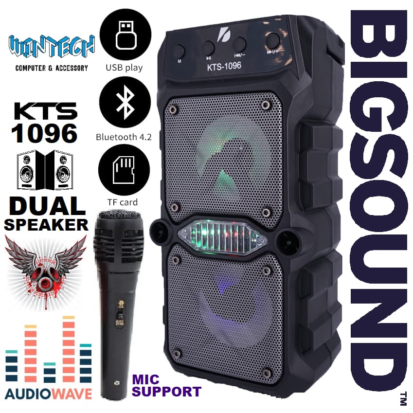 Caixa de Som Bluetooth Potente  Microfone USB Micro SD FM Kts 1171/1096  1 alto-falantes super bass