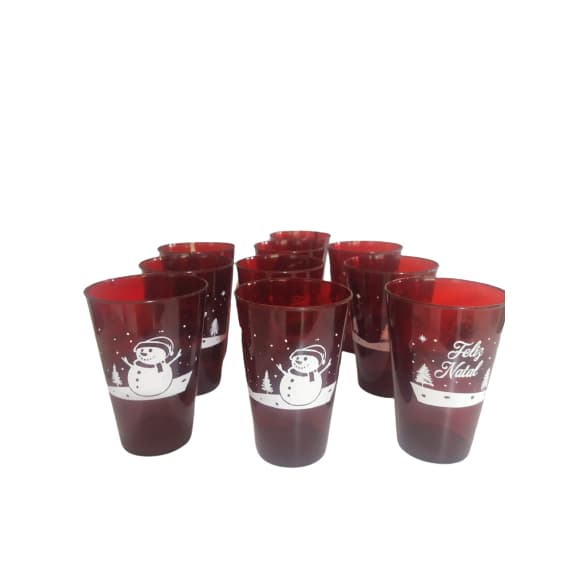 kit 10 copos de natal vermelho em acrílico