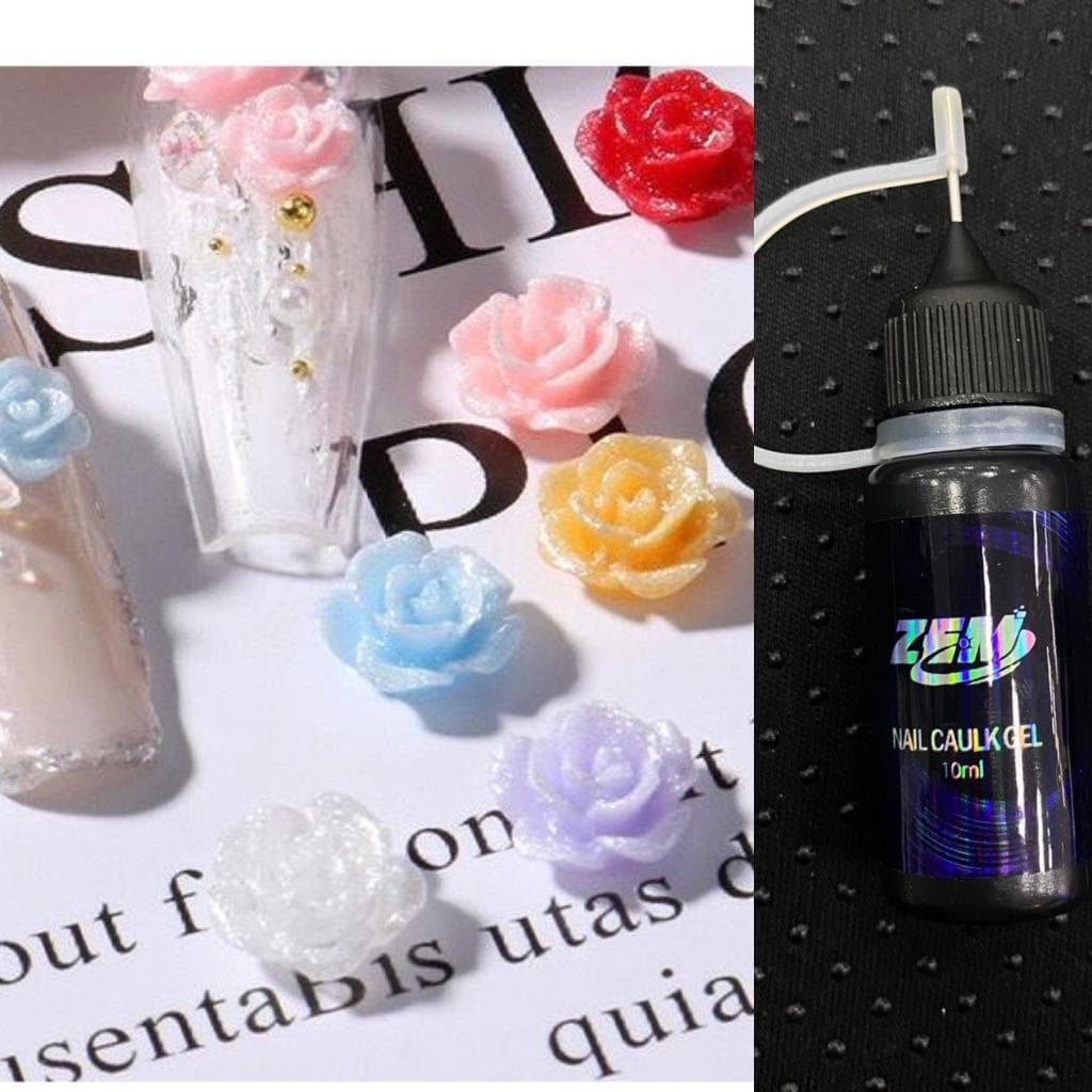 kit c/50 Flor 3D para decoração de unha➕Gel Cola para Decoração de Unha Nail Caulk Glue Gel
