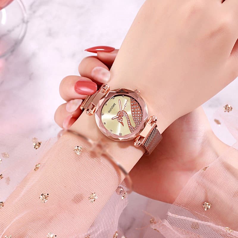 Relógio de Pulso Feminino com Pulseira de Aço Inoxidável