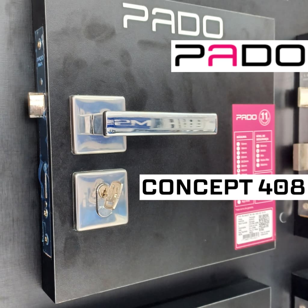 Fechadura de Porta Externa Pado Concept 408 Porta de Madeira/Alumínio - Broca 40mm - Inox Cromado