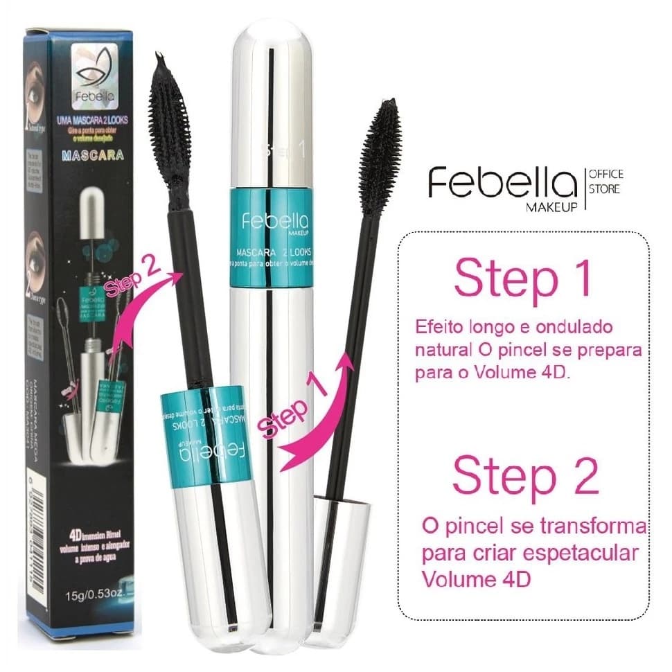 Máscara P/ Cílios Rímel prova d' água 2 Em 1 Volume Extra febella