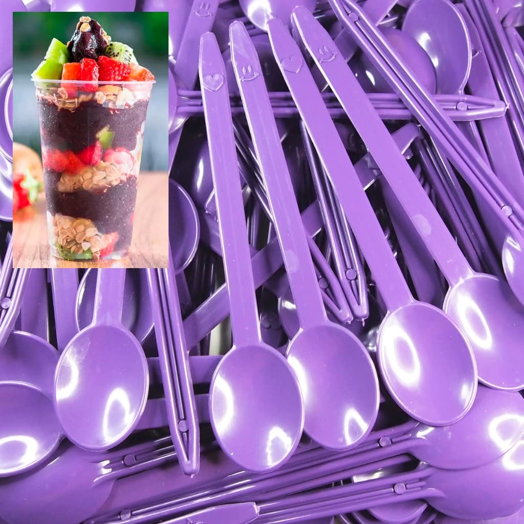 250 Colheres Descatável Reforçada Açaí Sorvete Bolo Plástico 15 cm
