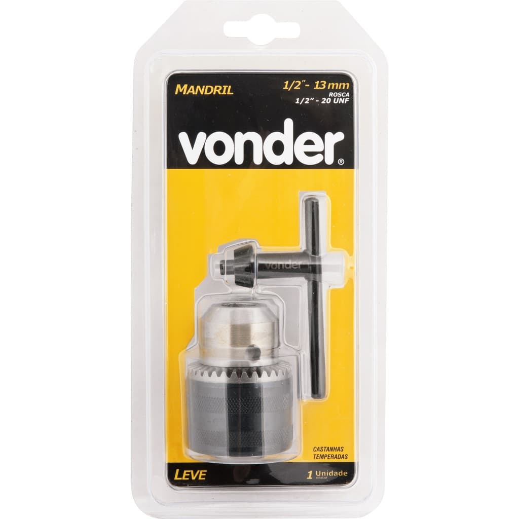 Mandril com chave, 1,5 mm - 13,0 mm, rosca 1/2" x 20 fios, leve - Vonder