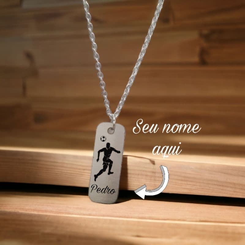Colar Cordão Corrente Personalizado Futebol Jogador Com nome Gravado a Laser masculino Pingente Aço Inoxidavel Pode Molh