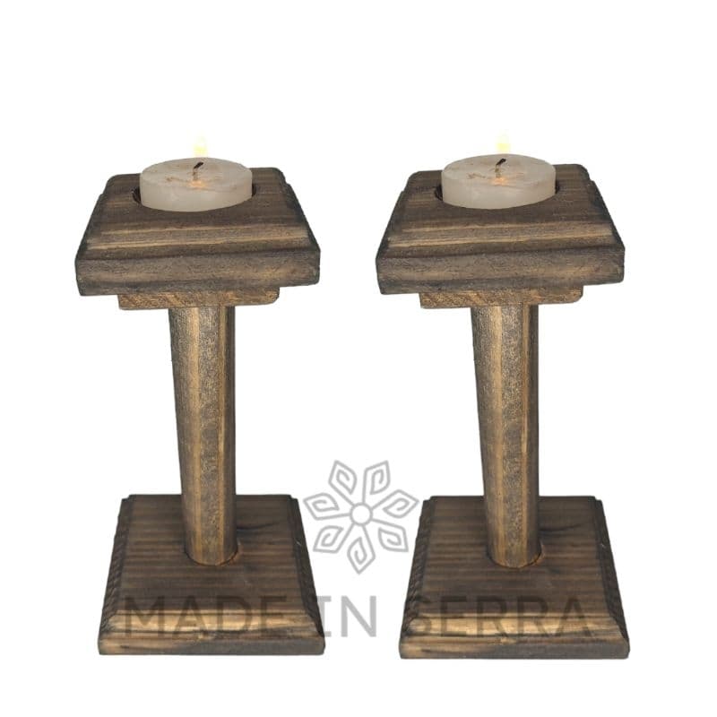 Castiçais Decorativos em Madeira | Par Artesanal para Mesa de Natal e Eventos