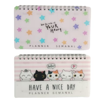 Planner Semanal Papelaria fofa kawaii, Planner permanente, Agenda, c/ 64 páginas espiral