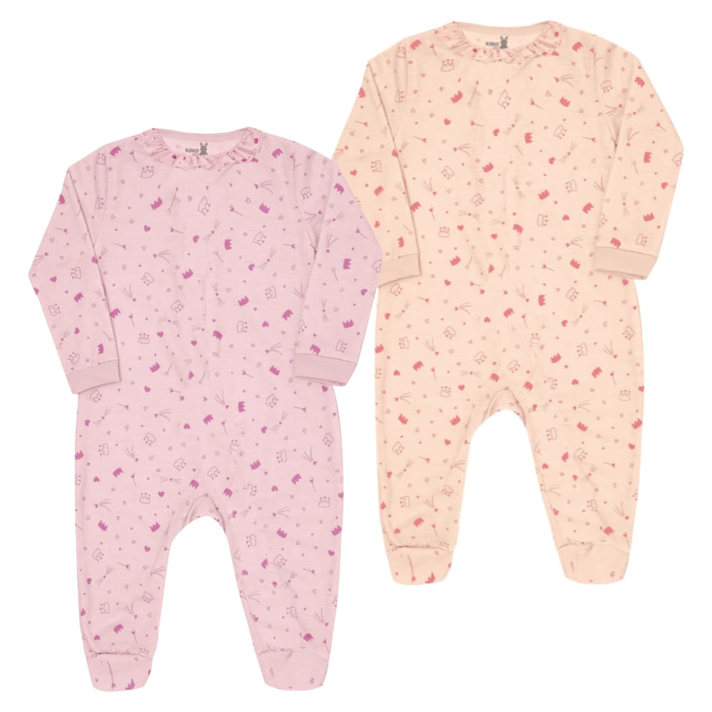 Macacão Bebê Suedine Manga Longa Feminino Menina Infantil Kiko E Kika Macacao Baby Rosa Nude Ref 10864