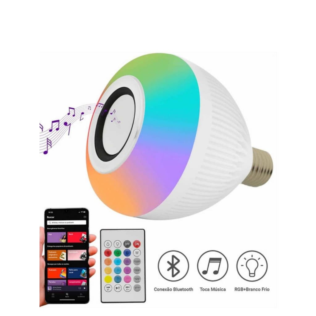 Lâmpada Bulbo Musica Led Rgb Caixa Som  Controle Remoto 2 Em 1 Mp3 Luz Multicolorida wj-l2