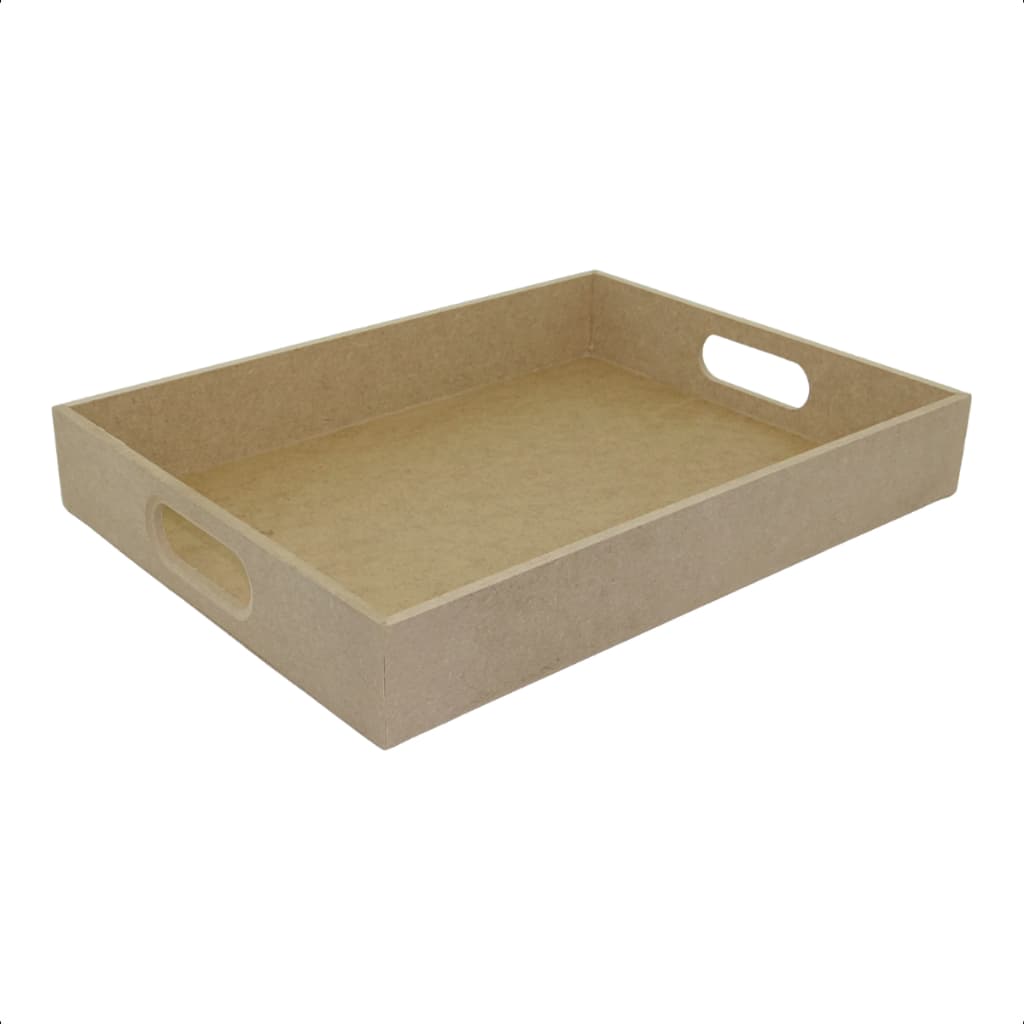 BANDEJA RETANGULAR RETA 40x30x6cm GRANDE EM MDF CRU COM ALÇA