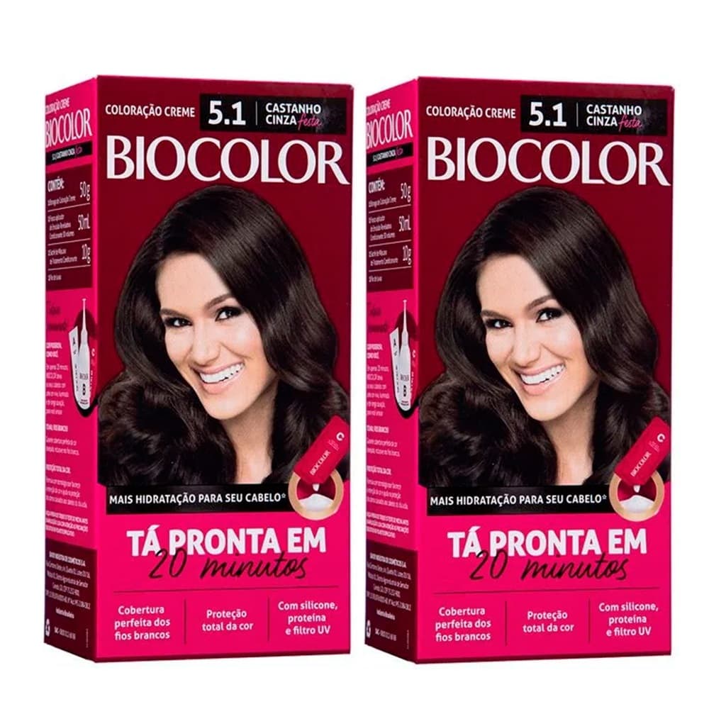 KIT COM 2 Tinta de Cabelo Creme Biocolor Mini Kit Castanho Cinza Festa 5.1