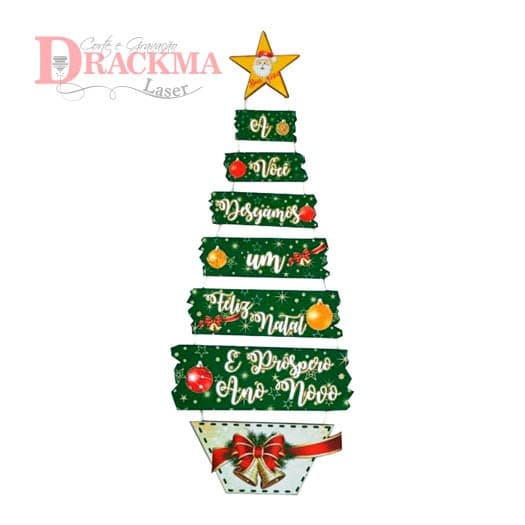 Árvore de Natal em madeira MDF, para porta e parede, enfeites e decoração para casa.