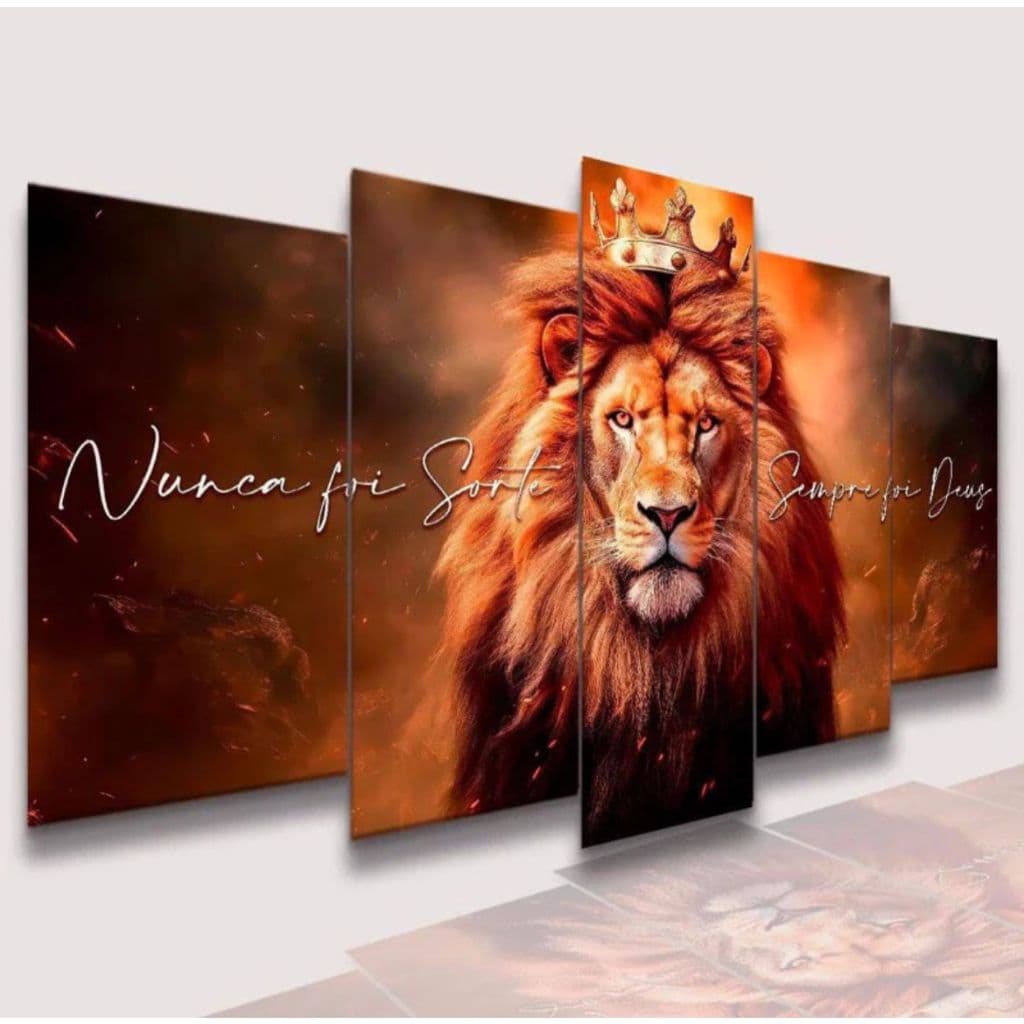 Quadro Mosaico Leão de Judá Decorativo Sala Nunca Foi Sorte Sempre Foi Deus