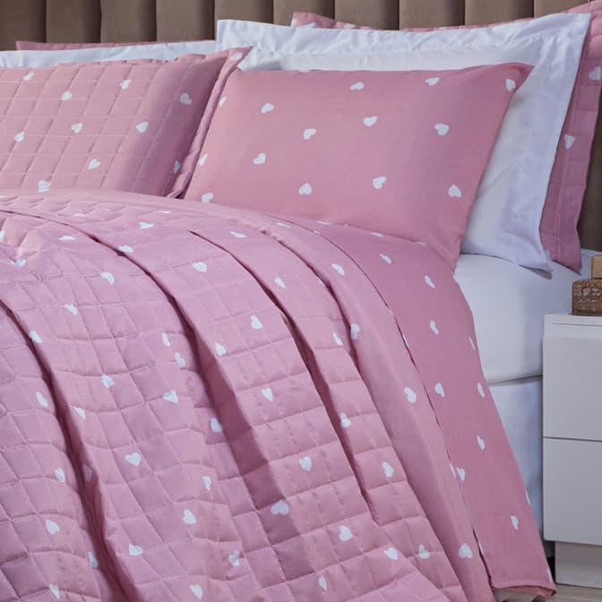 Cobre-Leito 3 Peças Coração Rosa – Casal/Queen/King – Tecido Macio e Aconchegante