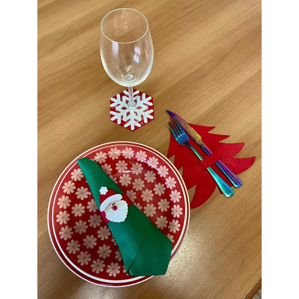Kit Mesa Posta Natal 6 Porta Guardanapo 6 Porta Talheres 6 Porta Copos