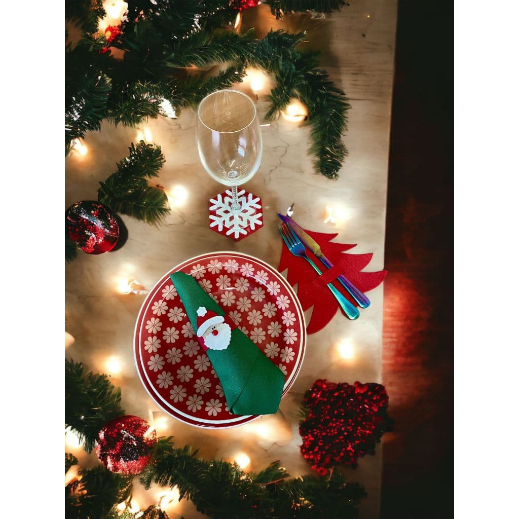 Kit Com  24 Peças  Montagem De Mesa Para Natal Porta Talher Porta Guardanapo Porta Copos