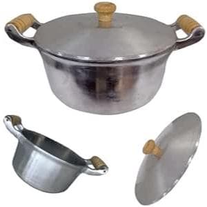 Panela Caçarola Baixa Alumínio Fundido Tampa Alumínio Pegador de Madeira | Tamanhos: 16-30cm