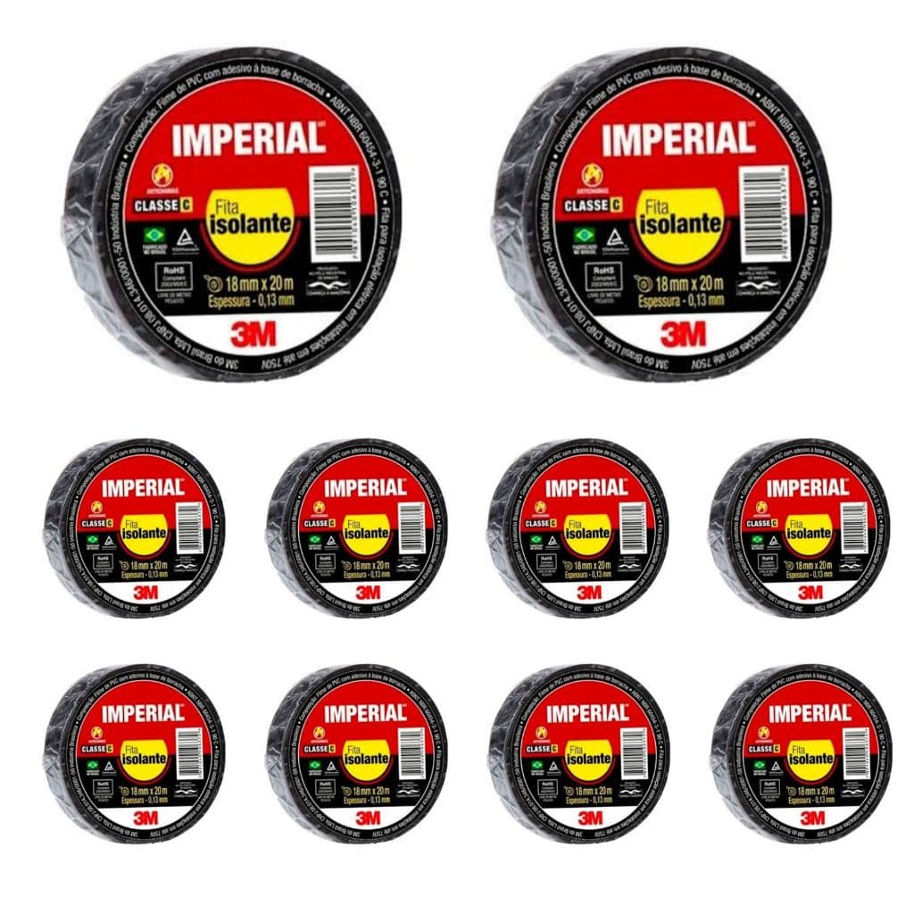 Kit 10 Fita Isolante 3M - 10 Metros 20 Metros e 5 Metros - Imperial 3M 18mm