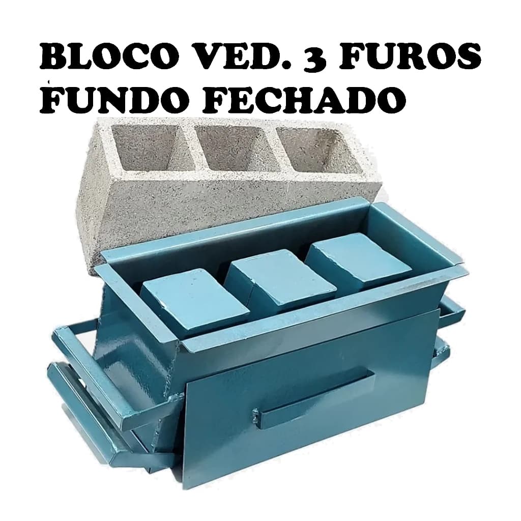 Forma manual para fabricação de Bloco 14 - 3 Furos ( 14x19x39cm)