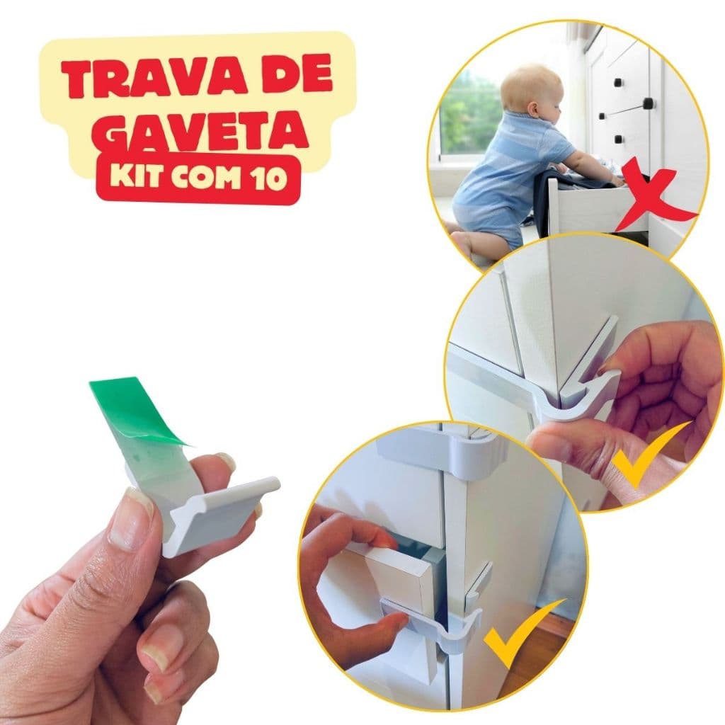 Kit 10 Travas Lateral de Gaveta - escrivaninha- armário Branco Segurança Bebê