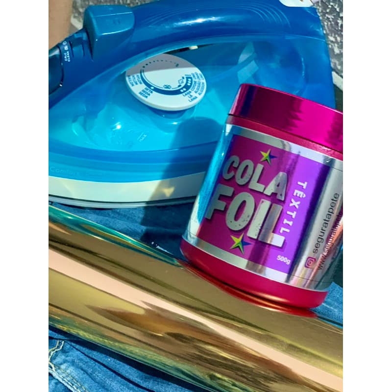 Cola Foil Kit Completo sendo pote 500 gramas e  FOIL PRATA 4 metros
